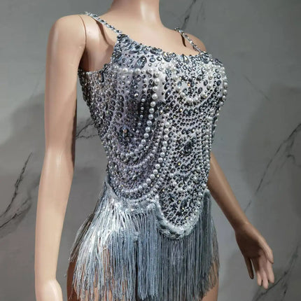 The Stardust Festival Fringe Bodysuit – Luxury Rhinestone Tassel Showgirl Costume