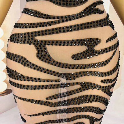 Leopard Print Sparkly Rhinestone Mesh Evening Gown Red Carpet Stage Dress