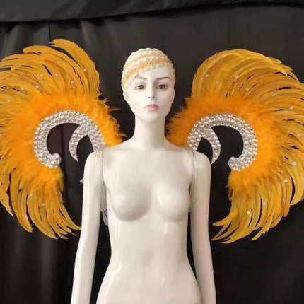 Showgirl Feather Wing Backpiece with Rhinestone Scroll Frames