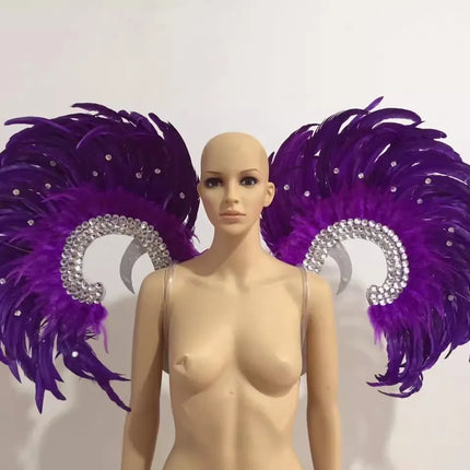 Showgirl Feather Wing Backpiece with Rhinestone Scroll Frames