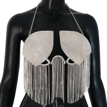 Dazzling Crystal Tassel Chest Chain & Dance Belly Bra Jewelry
