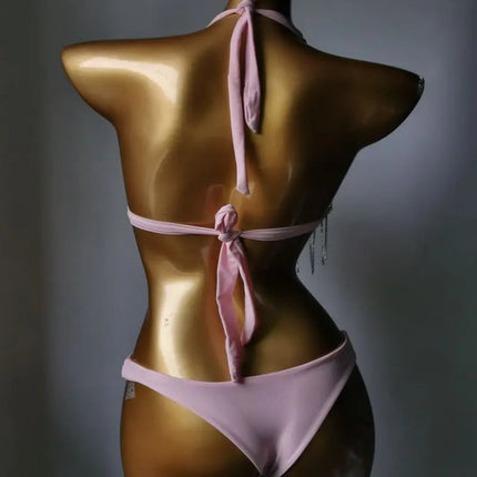 High-Fashion Crystal Mesh Bikini Set – Dazzling Rhinestone Bling Swimsuit & Showgirl Swimwear for Stage Performances & Raves