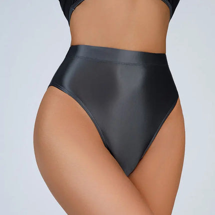 High-Waist Oil Glossy Sheer G-String Thong Satin Smooth Seamless Briefs