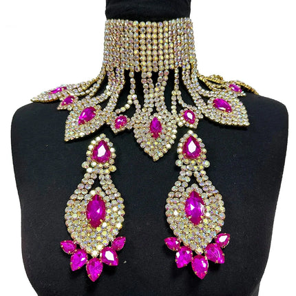 Rhinestone Glass Pendant Necklace & Earring Set
