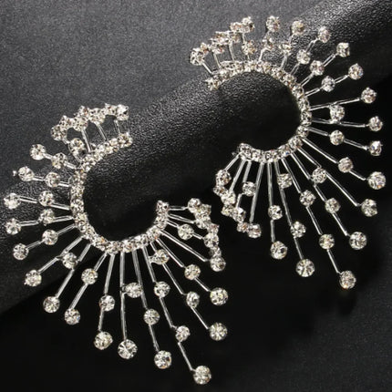 Oversized Crystal Rhinestone Geometric Fan Stud Earrings Drag Queen Stage Jewelry