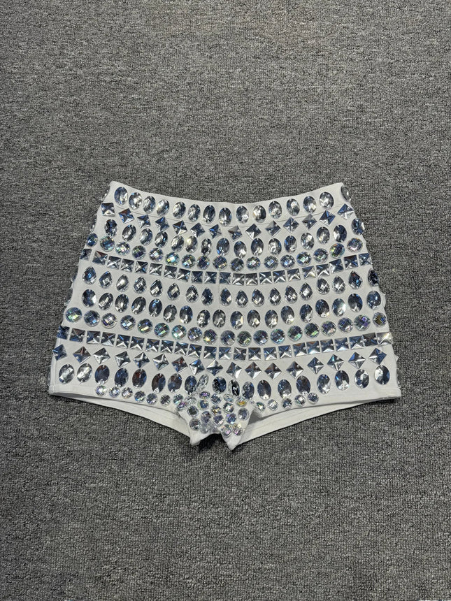 Luxury High-Waist Rhinestone Bandage Hot Shorts & Stage Performance Mini Shorts