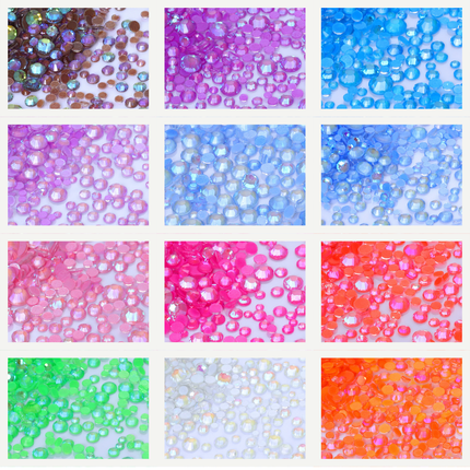1440PC Mix Size SS6-SS20 Mocha Shimmer Neon Glass FlatBack Non-Hotfix Rhinestones