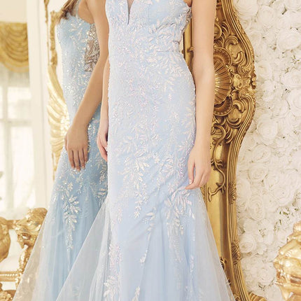 Nox Anabel T1208 Long Mermaid Gown with Feather Straps