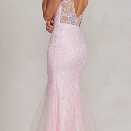 Nox Anabel T1208 Long Mermaid Gown with Feather Straps