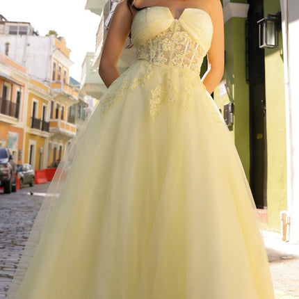 Nox Anabel T1326 Long Strapless Bonded Bodice Glitter Tulle A-Line Gown