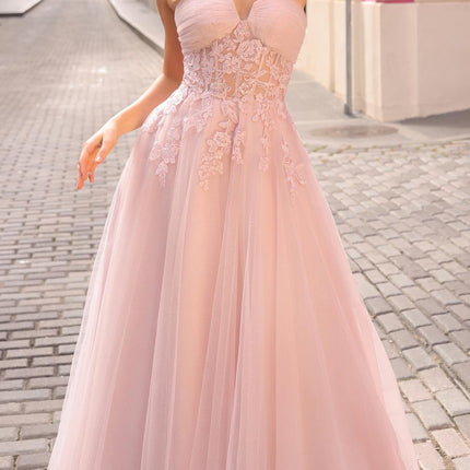 Nox Anabel T1326 Long Strapless Bonded Bodice Glitter Tulle A-Line Gown