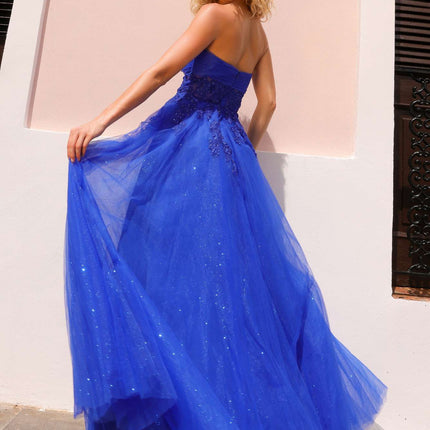 Nox Anabel T1326 Long Strapless Bonded Bodice Glitter Tulle A-Line Gown