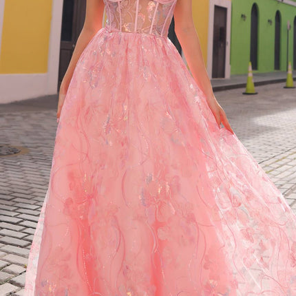 Nox Anabel T1332 Bell of the Ball Strapless A-Line Sequin Floral Dress