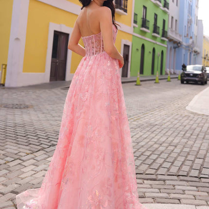 Nox Anabel T1332 Bell of the Ball Strapless A-Line Sequin Floral Dress