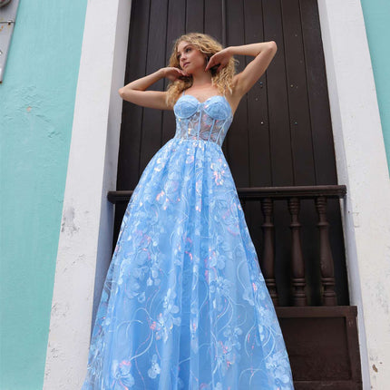Nox Anabel T1332 Bell of the Ball Strapless A-Line Sequin Floral Dress