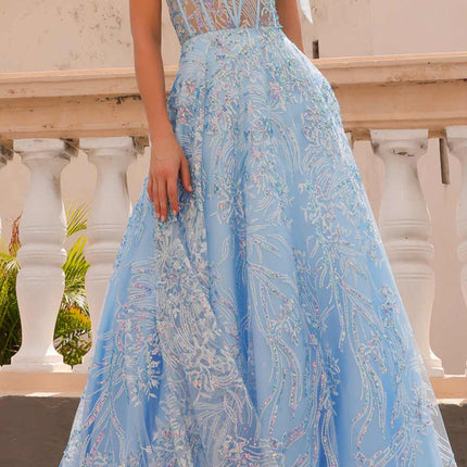 Nox Anabel T1336 Long A-Line Glitter Sequin Applique Corset Ball Gown