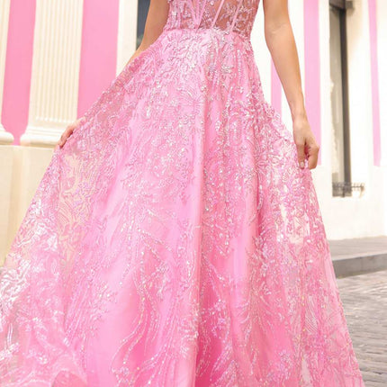 Nox Anabel T1336 Long A-Line Glitter Sequin Applique Corset Ball Gown