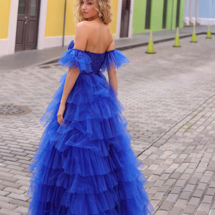 Nox Anabel T1338 Long Ruffled Tiered Skirt A-Line Ball Gown Arm Cuffs