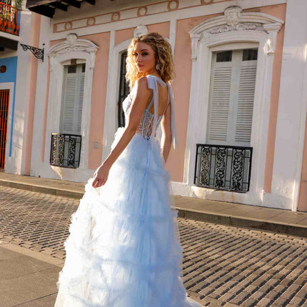 Nox Anabel T1340 Long Ruffled Skirt Boned Bustier Ribbon Strap A-Line Gown
