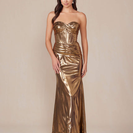 Nox Anabel T1499 Dress Strapless Metallic Satin Fitted Gown