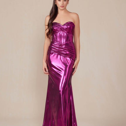 Nox Anabel T1499 Dress Strapless Metallic Satin Fitted Gown
