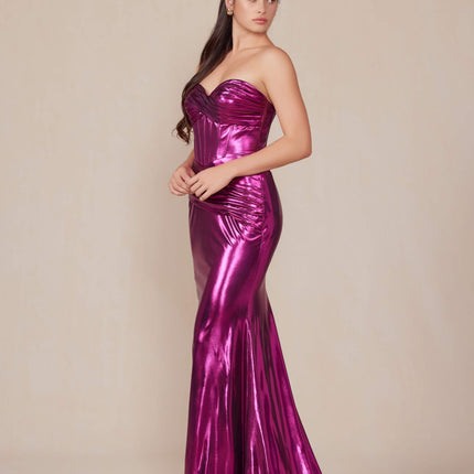 Nox Anabel T1499 Dress Strapless Metallic Satin Fitted Gown
