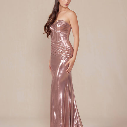 Nox Anabel T1499 Dress Strapless Metallic Satin Fitted Gown