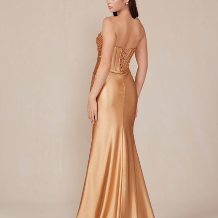 Nox Anabel T1500 Dress Satin Strapless Floor Length Keyhole Bodice