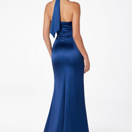 Astee T2001 Fitted Long V-Neckline Halter Top Evening Gown