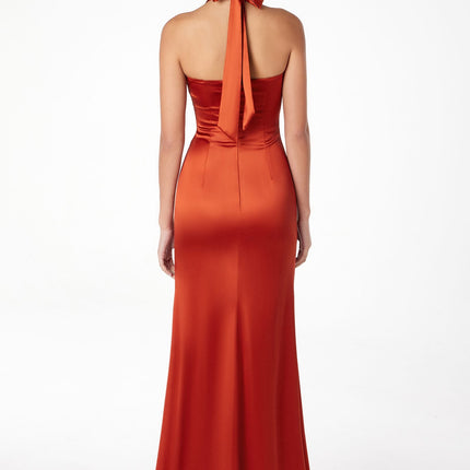 Astee T2001 Fitted Long V-Neckline Halter Top Evening Gown