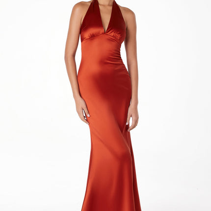 Astee T2001 Fitted Long V-Neckline Halter Top Evening Gown