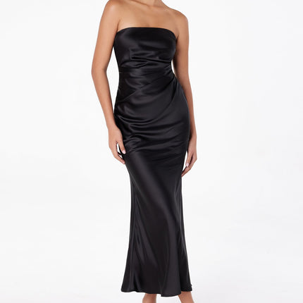 Astee T2006 Tea Length Satin Dress Cut Out Cowl-Like Back