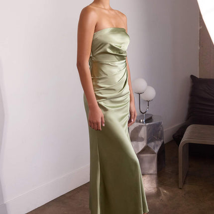 Astee T2006 Tea Length Satin Dress Cut Out Cowl-Like Back
