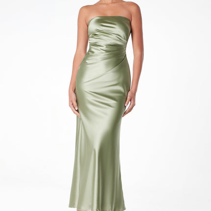 Astee T2006 Tea Length Satin Dress Cut Out Cowl-Like Back