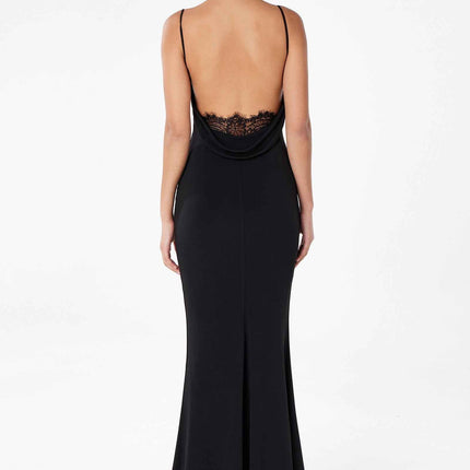 Astee T2008W Fitted Spaghetti Strap Open Back with Lace Detail Gown