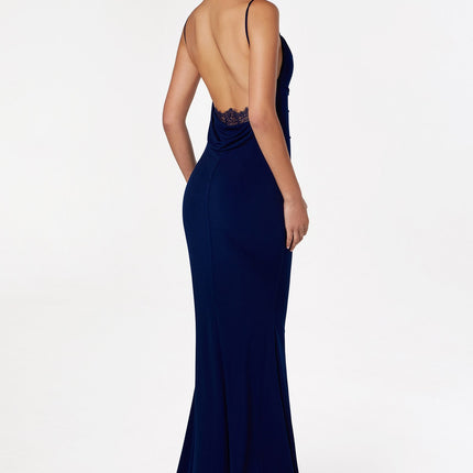 Astee T2008 Fitted Spaghetti Strap Open Back with Lace Detail Gown