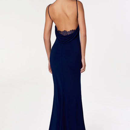 Astee T2008 Fitted Spaghetti Strap Open Back with Lace Detail Gown