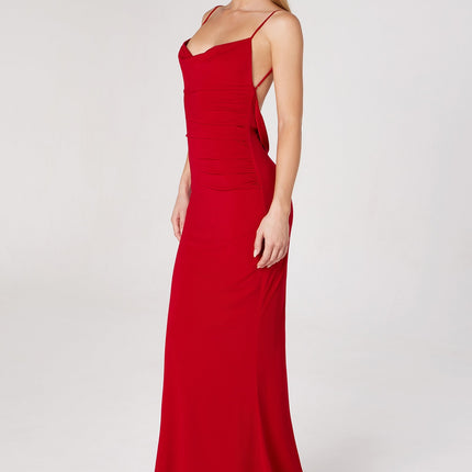 Astee T2008 Fitted Spaghetti Strap Open Back with Lace Detail Gown
