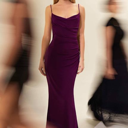 Astee T2008 Fitted Spaghetti Strap Open Back with Lace Detail Gown