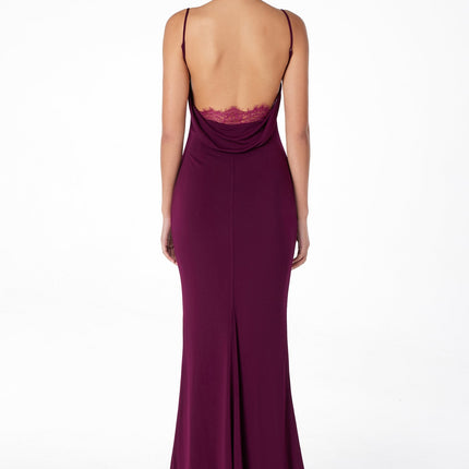 Astee T2008 Fitted Spaghetti Strap Open Back with Lace Detail Gown