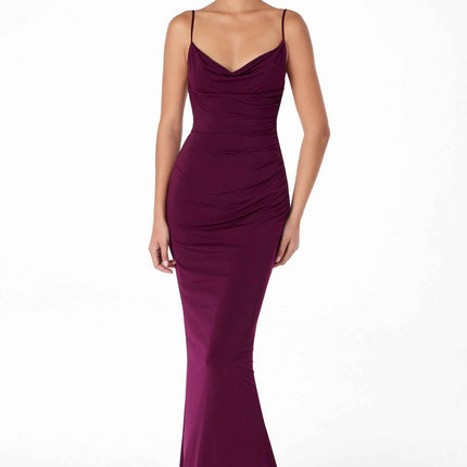 Astee T2008 Fitted Spaghetti Strap Open Back with Lace Detail Gown