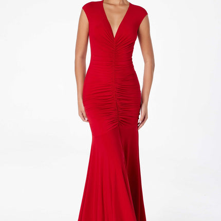 Astee T2009 Long V-Neckline Ruched Mermaid Gown