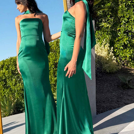 Astee T2012 Strapless Fitted Mermaid Gown with Scarf
