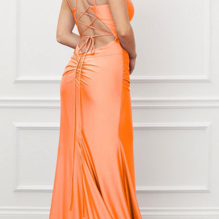 Nox Anabel T481 Long Scoop Neck Spaghetti Strap Fitted Gown Slit