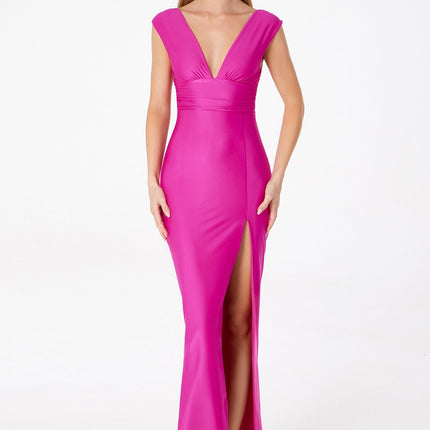 Astee T5000 Ankle Length Evening Gown V-Neckline Side Slit