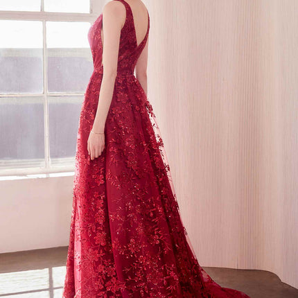 Ladivine Amoris T606 Long Sleeveless Glitter Print A-Line Gown
