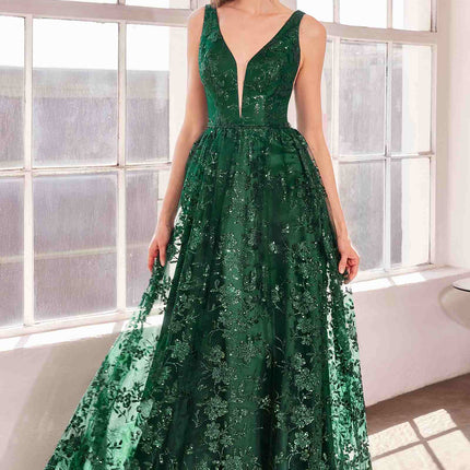Ladivine Amoris T606 Long Sleeveless Glitter Print A-Line Gown