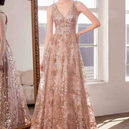 Ladivine Amoris T606 Long Sleeveless Glitter Print A-Line Gown