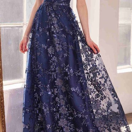 Ladivine Amoris T606 Long Sleeveless Glitter Print A-Line Gown