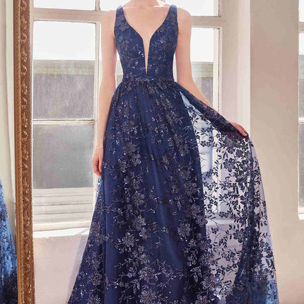 Ladivine Amoris T606 Long Sleeveless Glitter Print A-Line Gown
